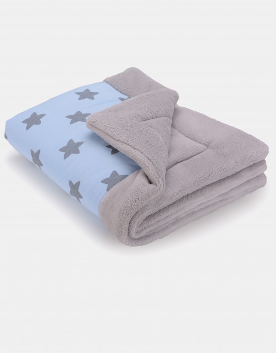 Cottonmoose Winter Blanket - Sternenmuster blau auf natur Einband grau