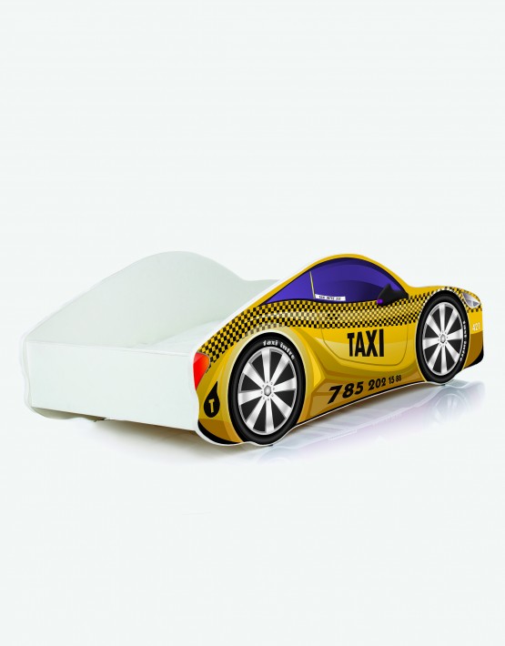 Auto-Kinderbett Nobiko mit Matratze und Lattenrost Taxi-Gelb mit dunkler Beschriftung 11 180x80cm