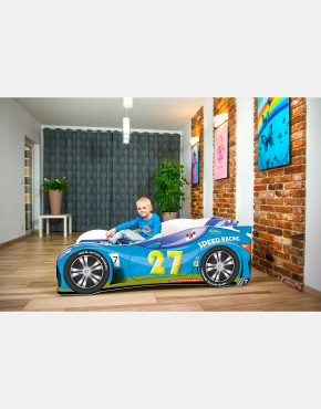 Nobiko Kinderbett und Spielbett in Auto-Form 140 x 70 cm Blau 27 Rennwagenmotive
