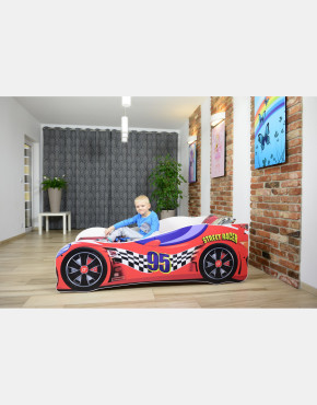 Nobiko Kinderbett und Spielbett in Auto-Form 140 x 70 cm Rot 95 Rennwagenmotive