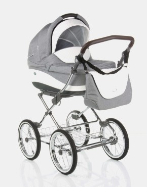 Roan Emma Klassischer Kinderwagen Grey Dots White Leather inklusive Babyschale Set 3in1