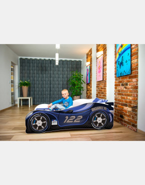 Nobiko Kinderbett und Spielbett in Auto-Form 160 X 80 cm Dunkeblau 122 Rennwagenmotive