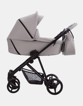Bebetto Yoddi Pro Kombi-Kinderwagen Grau Leder – Set 4in1 inkl. Babyschale Avionaut Cosmo und Isofixbasis IQ Base