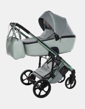Junama Glitter V3 – Kombi-Kinderwagen – Set 2in1 inkl. Sportaufsatz und Babywanne – Mint / Silver
