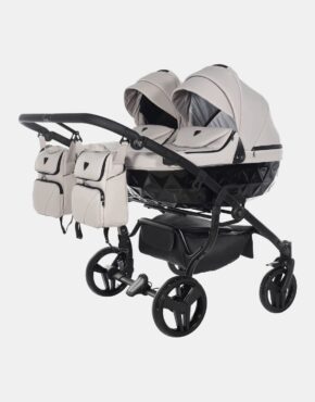 Junama Basic Duo V3 – Zwillings-Kinderwagen Set 2in1 inkl. 2 Babywannen und 2 Sportsitze – Light Grey