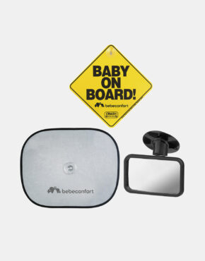 Bebeconfort Reiseset Accessories Sicherheitsspiegel, Sonnenblende, “Baby on Board” – Schild